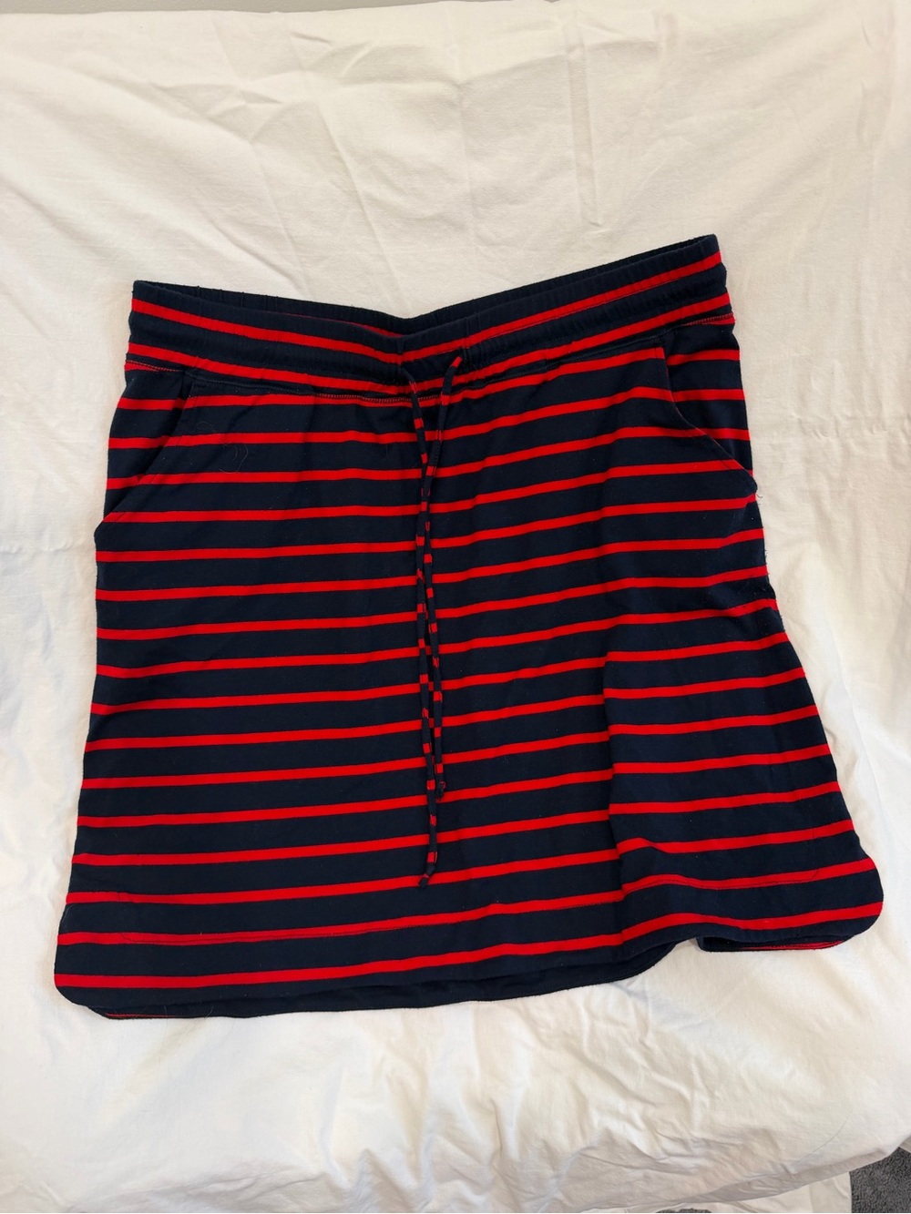 Striped Navy and Red Knit Drawstring Skirt